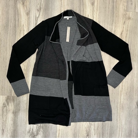 NWT Adrienne Vittadini Gray Colorblock 100% Wool Open Cardigan Sweater Size S - Picture 1 of 7